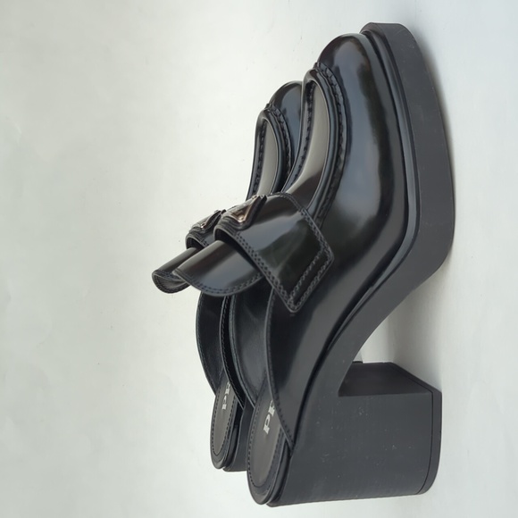 Prada Women's Black 85 Triangle Logo Mules In Brushed Leather - Picture 5 of 11